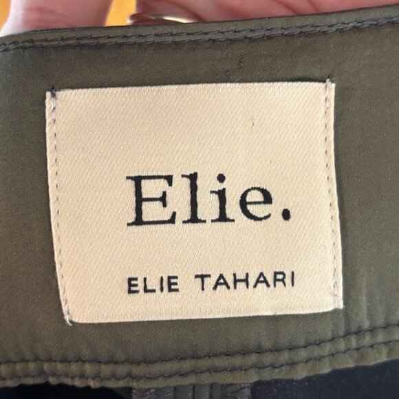 ELIE TAHARI Front Slit Faux Leather Midi Pencil Skirt in Olive Brown SZ 8 - Picture 7 of 11